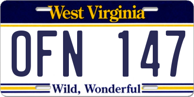 WV license plate OFN147
