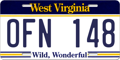 WV license plate OFN148