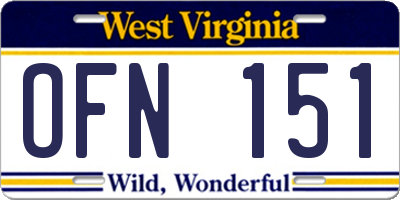 WV license plate OFN151
