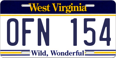 WV license plate OFN154