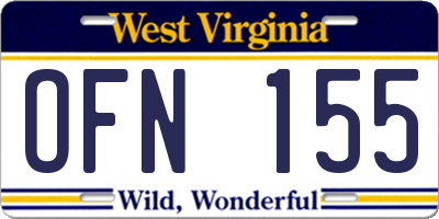 WV license plate OFN155