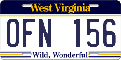 WV license plate OFN156