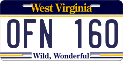 WV license plate OFN160