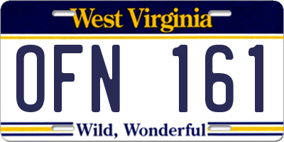 WV license plate OFN161