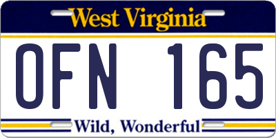 WV license plate OFN165