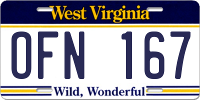 WV license plate OFN167
