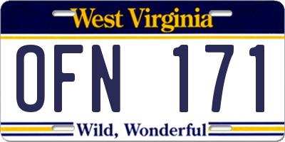 WV license plate OFN171