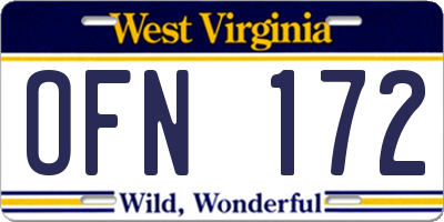 WV license plate OFN172