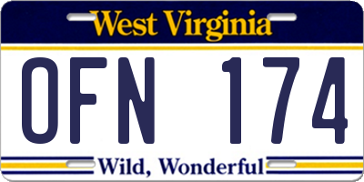 WV license plate OFN174