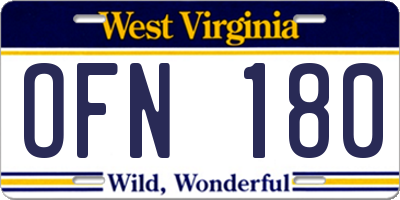 WV license plate OFN180