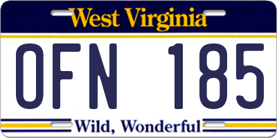 WV license plate OFN185