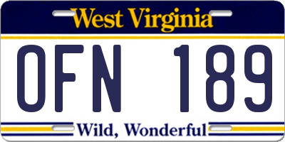 WV license plate OFN189