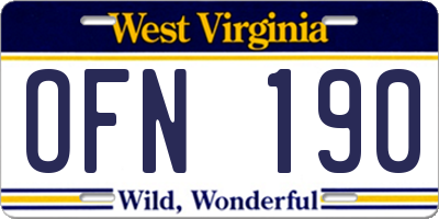 WV license plate OFN190