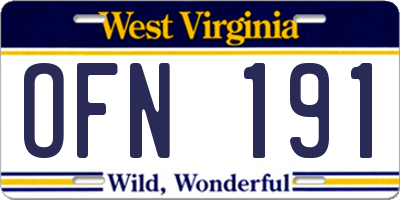WV license plate OFN191