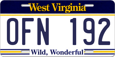 WV license plate OFN192