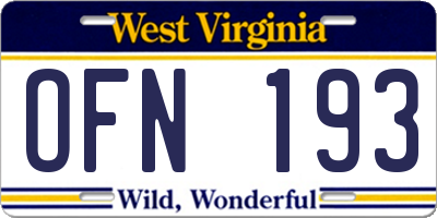 WV license plate OFN193