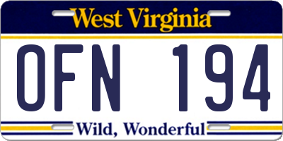 WV license plate OFN194