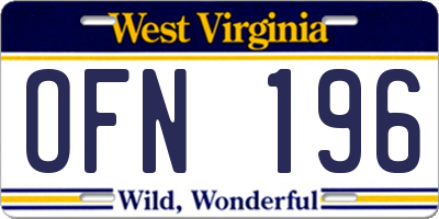 WV license plate OFN196