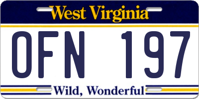 WV license plate OFN197