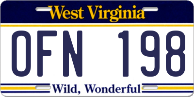 WV license plate OFN198
