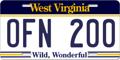 WV license plate OFN200