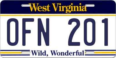 WV license plate OFN201