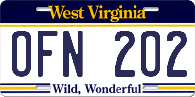 WV license plate OFN202