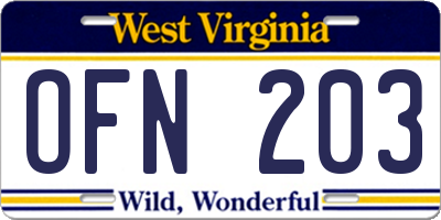 WV license plate OFN203