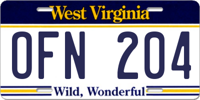 WV license plate OFN204