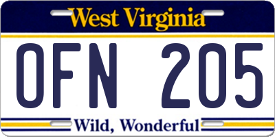 WV license plate OFN205