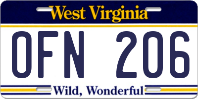 WV license plate OFN206