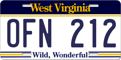 WV license plate OFN212