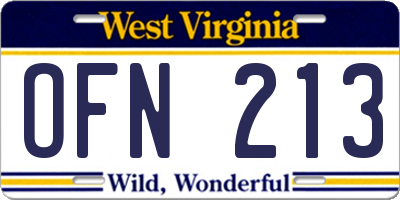 WV license plate OFN213