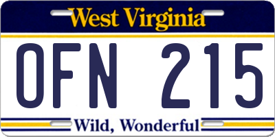 WV license plate OFN215