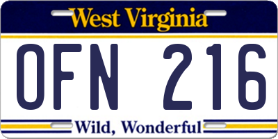 WV license plate OFN216