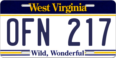 WV license plate OFN217