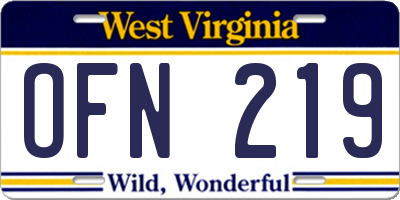 WV license plate OFN219