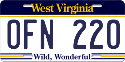 WV license plate OFN220