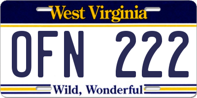 WV license plate OFN222
