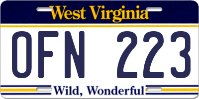 WV license plate OFN223