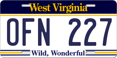 WV license plate OFN227