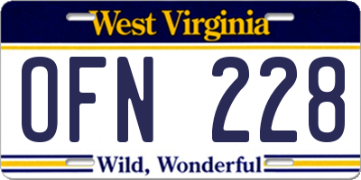 WV license plate OFN228