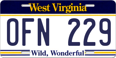 WV license plate OFN229