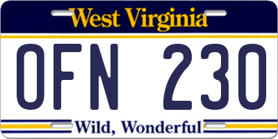 WV license plate OFN230