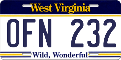 WV license plate OFN232