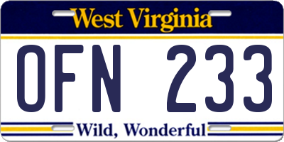 WV license plate OFN233