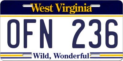 WV license plate OFN236