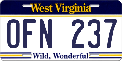 WV license plate OFN237
