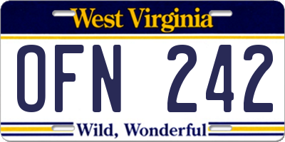 WV license plate OFN242