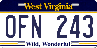 WV license plate OFN243